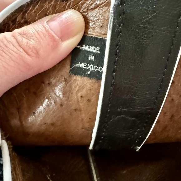 Nocona brown & black leather square toe Western cowboy boots, men's size 9D - Picture 10 of 14